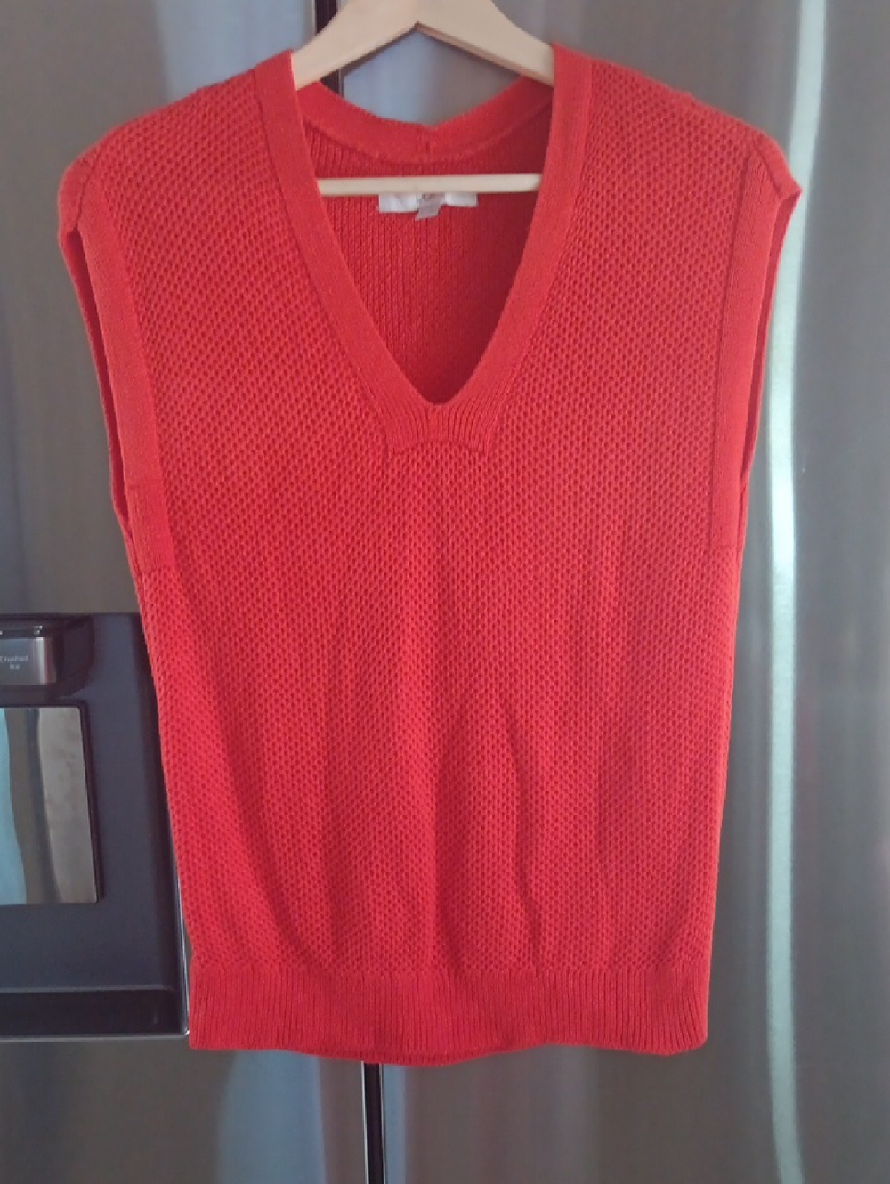 LOFT Bright Red Open-Knit Sleeveless Top